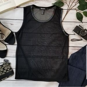 DKNY Sheer Sequin Mesh Scoop Neck Tank Top